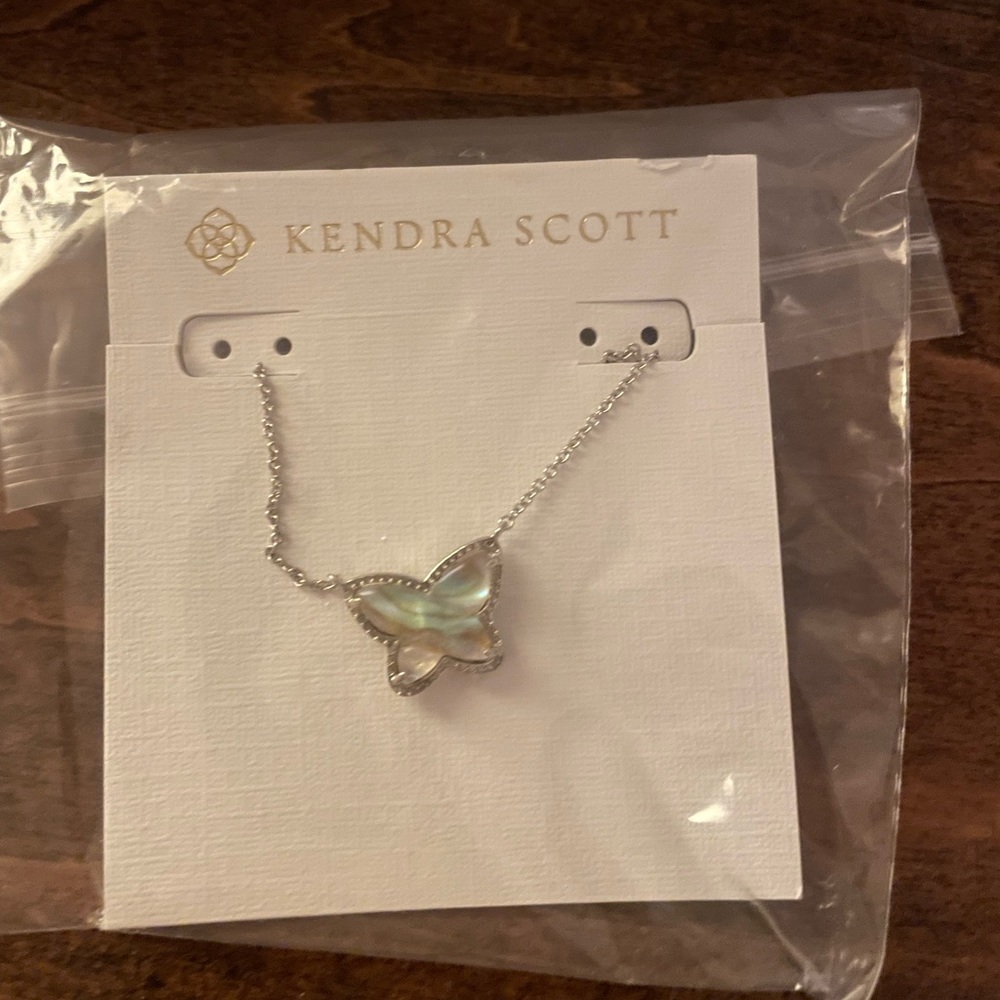 Kendra Scott Lillia Butterfly Necklace in Iridescent Abalone.